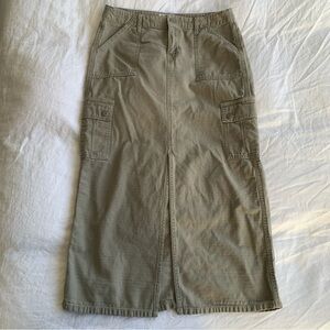 Vintage Levi’s Cotton Khaki Green Cargo Straight Pencil Midi Madi Skirt Beige